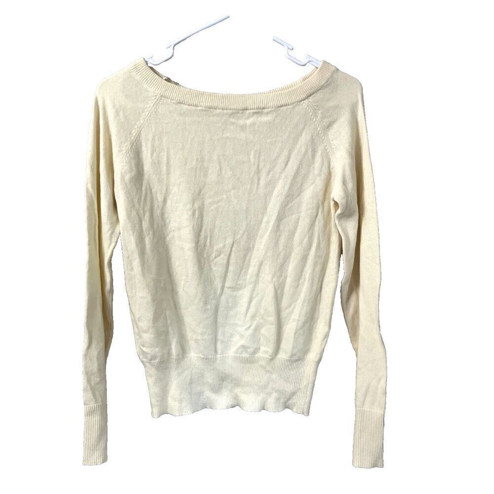 Vtg Y2K Old Navy Perfect Fit Womens Ivory Cotton Angora Sweater M Long Sleeve